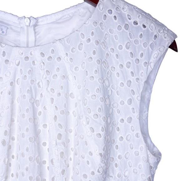 LONDON TIMES NWT Eyelet Lace Sleeveless Summer Shift Dress Size 8 in White - Picture 9 of 14